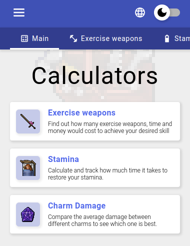 The main page for our new Calculators section