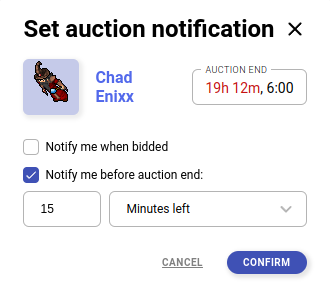Configuring an auction notification